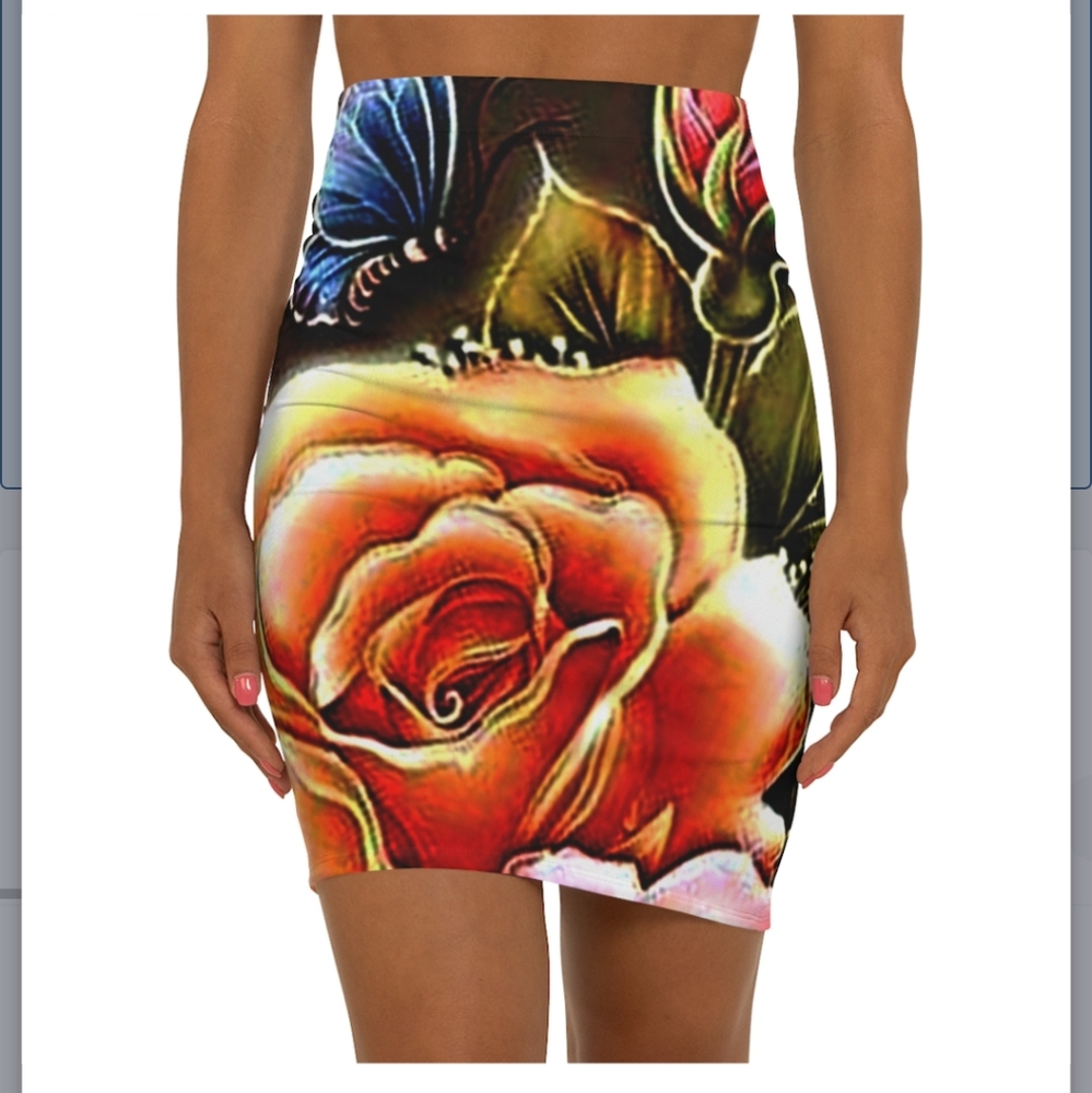Rose and butterflies mini skirt